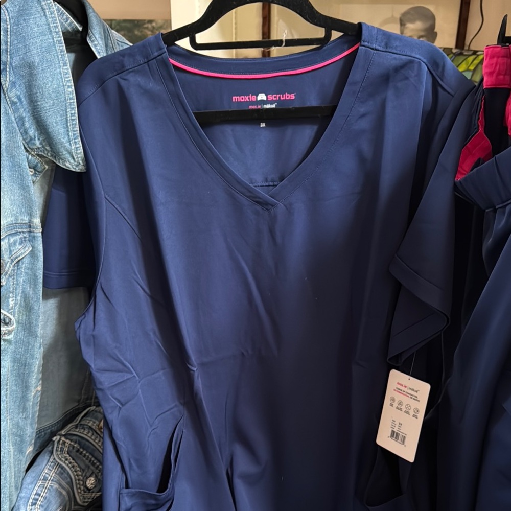 Moxie Scrubs Navy Blue V-Neck Top